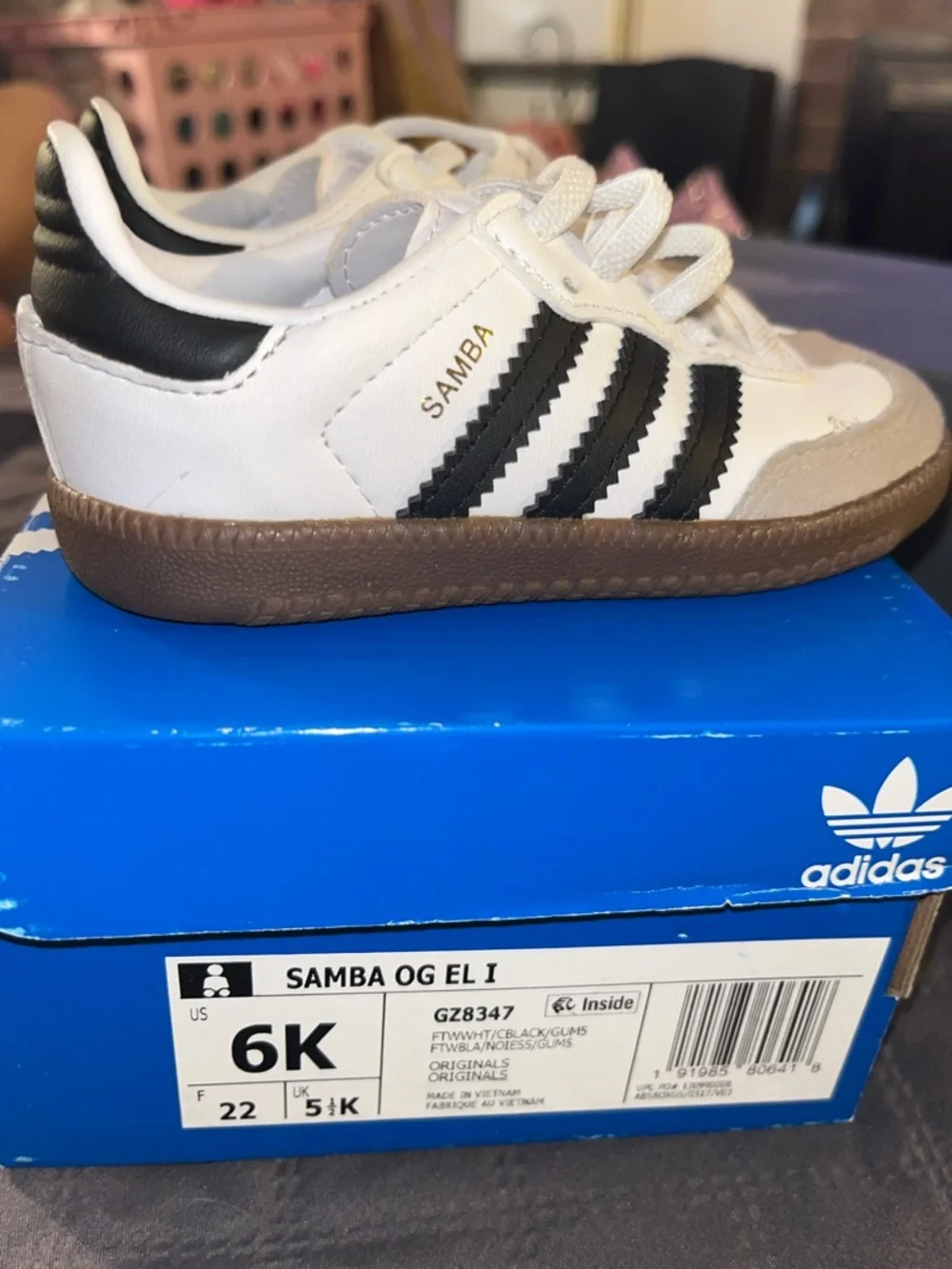 adidas Kids Samba White with Black Stripes and Gum Sole - Picture 3 of 3